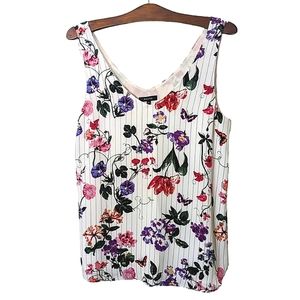 Floral Blouse RW&Co Tank Top White With Stripes Go-To Ladies Top Size Medium